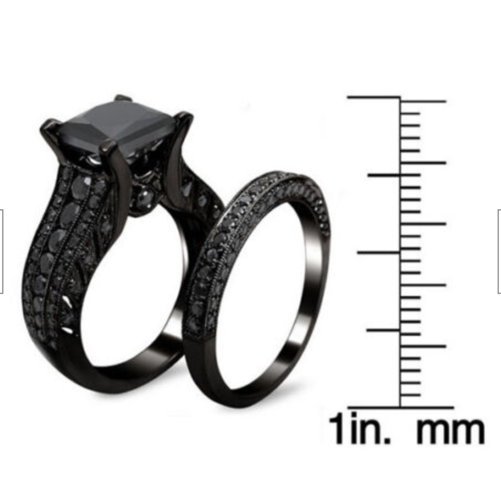 New 14kt Black Gold Filled Black Sapphire 2pc Ring - Picture 3 of 4